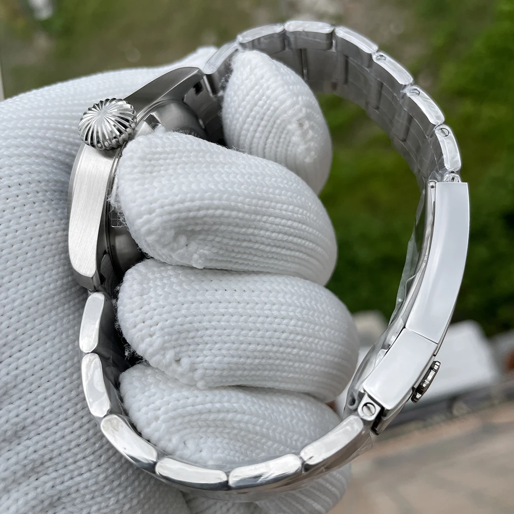 STEELDIVE 브랜드 SD1928H 블랙 다이얼, 39mm 스테인리스 스틸 케이스, NH35 자동 무브먼트, 10mm 크라운 파일럿 시계, 200m 방수