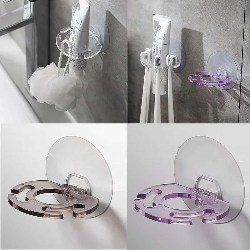 Bathroom Storage Rack Self-adhesive Wall Mount Toothpaste Dispenser Toothbrush Holder Storage Squeezer Shaver Holder Bathroom Shelves