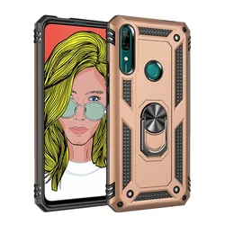 Durable Armor Bumper Phone Case with Car Ring Stand Holder for Y7 Pro 2019 (Gold)