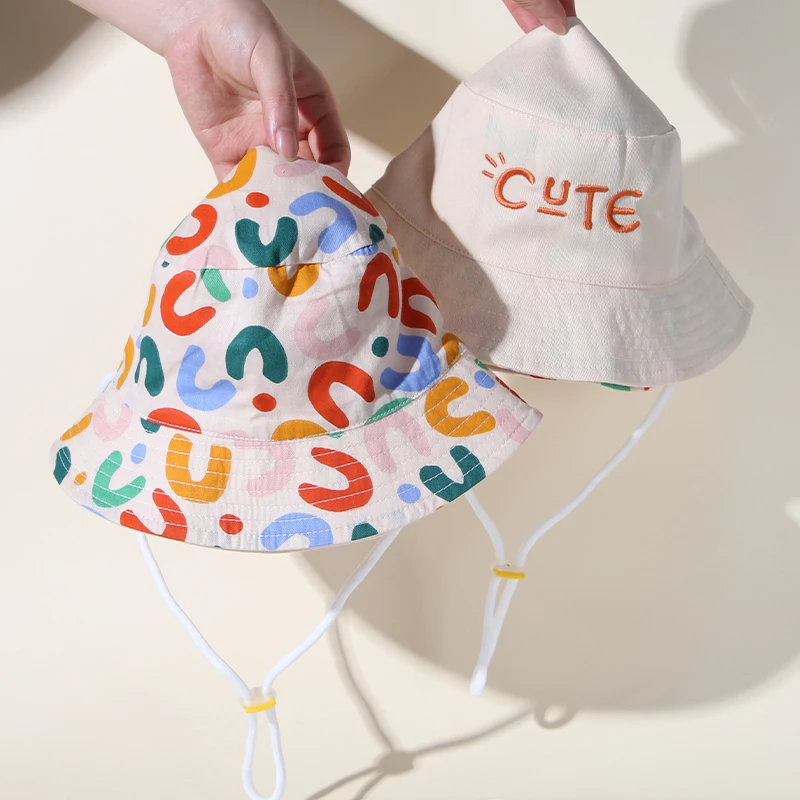 Cute Embroidered Baby Bucket Cap Double Sided Print Kids Panama Sun Hat Summer Children Boy Girl Fisherman Caps baby hat kids bucket hat kids sun hat