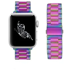 Premium Stainless Steel Metal Watch Strap Replacement Belt, Compatible with Apple Watch for S10-46mm 42 44 45 49 (Colorful)