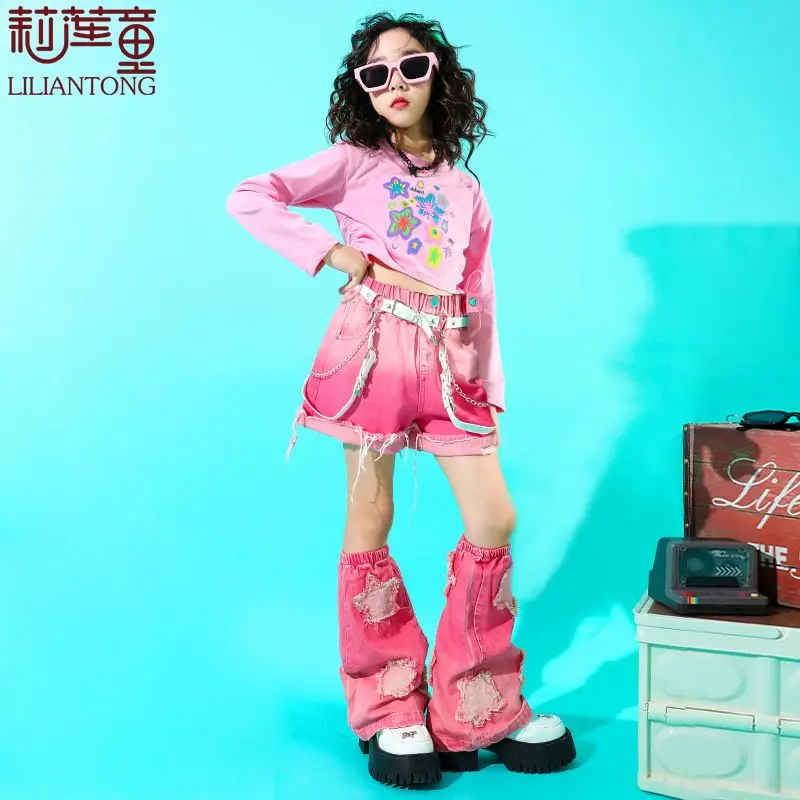 

Girls Hip Hop Crop Top Ripped Street Dance Shorts Child Cool Sweatshirt Hot Pants Streetwear Clothes Sets Kids Jazz Costumes