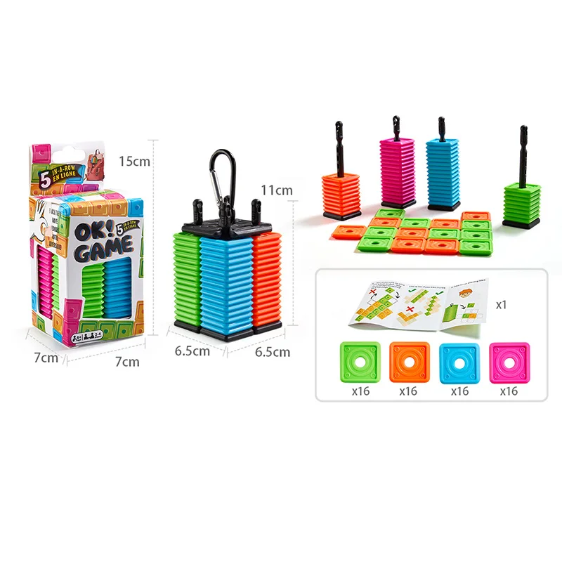 Portable Five-in-a-Row Game for Kids and Adults, Interactive Desktop Strategy Game with Colorful Pieces, Strategy Board Gam