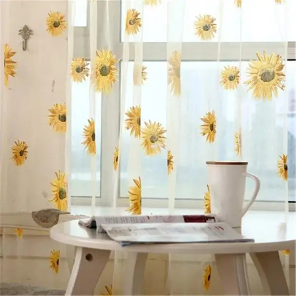 1PCS Sunflower Window Panels Drapes Curtains Sheer Voile Tulle Home Room 100*200cm Suitable Home Bathroom Curtains Supplies