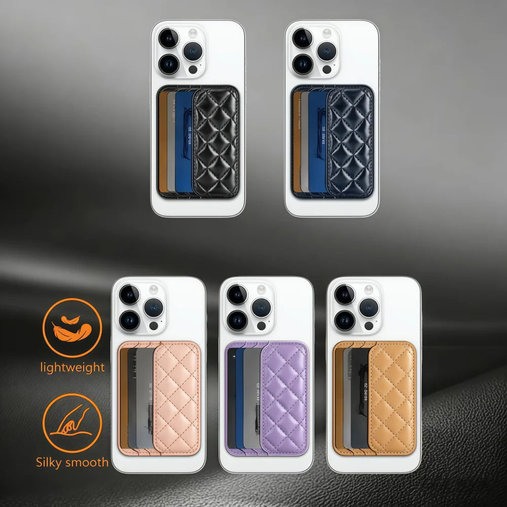 Grid Lined Magnetic Leather Wallet Case with Card Holder and Magnetic Closure
