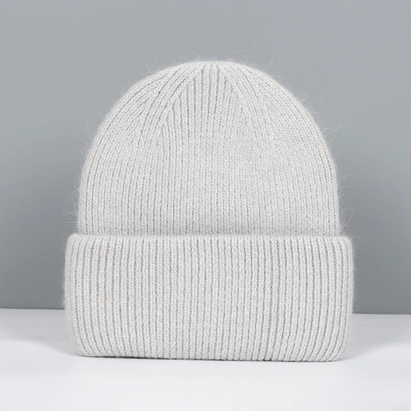 Women's Fashionable Real Rabbit Fur Winter Beanie - Warm and Stylish Solid Hat