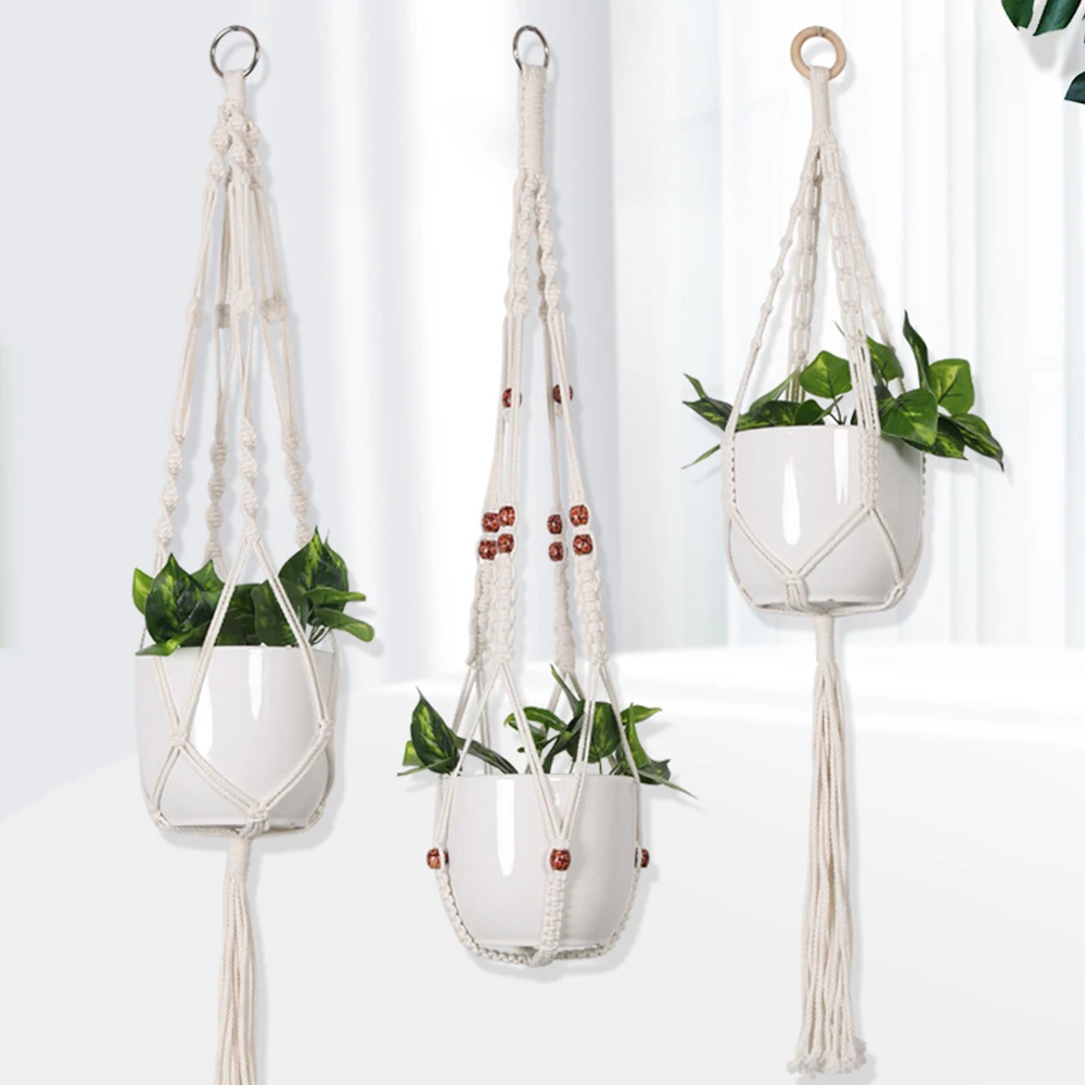 handmade macrame plant hanger hanging pot holder boho garden indoor basket rope 