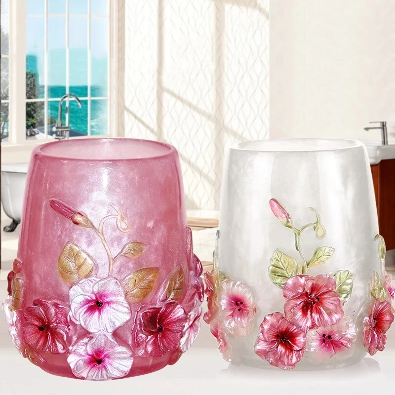 Badezimmer Becher Aus Kunstharz Mit Blumen Relief Design_voghion.com