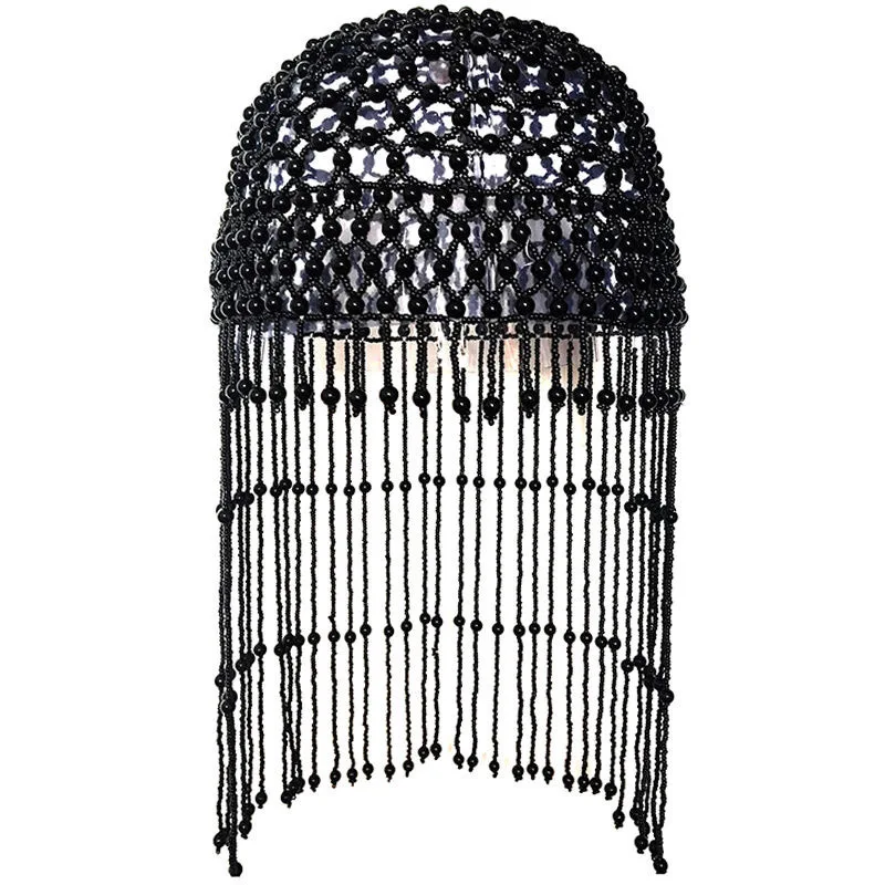 

Womens Handmade Hollowed-out Beads Fringe Hat Bridal Party Dance Headwear