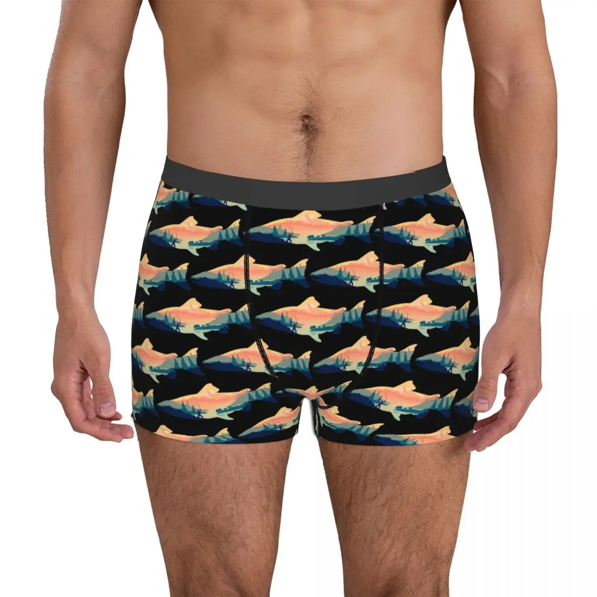 

Men's Boxer Briefs Fish And Mountain Trout Fishin Relax 5 Exotic Underclothes premium Humor Graphic Four Seasons Wearable