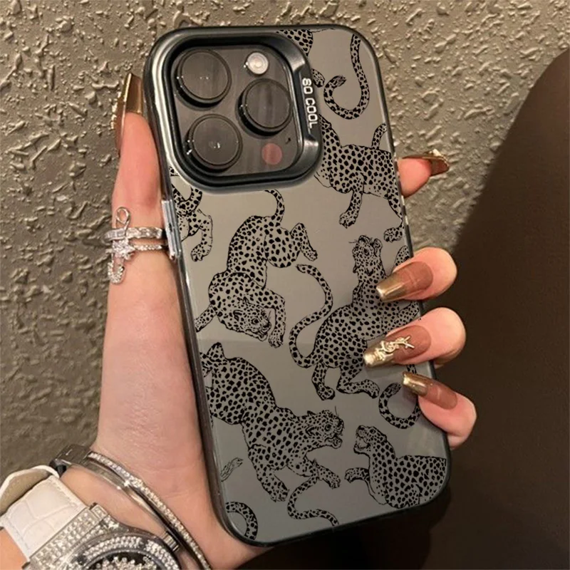Stylish Black and Pink Leopard Print Shockproof Phone Case with Bumper Protection