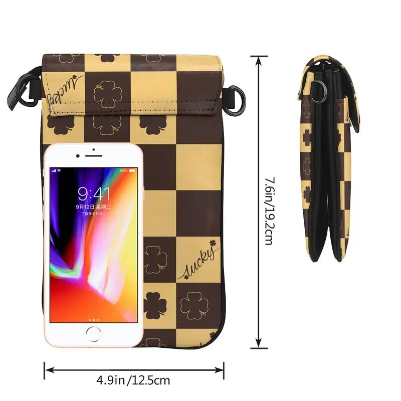 Plaid Checkered Leather Messenger Flip Phone Bag Travel Card Holder Key Case Ladies Messenger Bag Printed Storage Bag Wallet