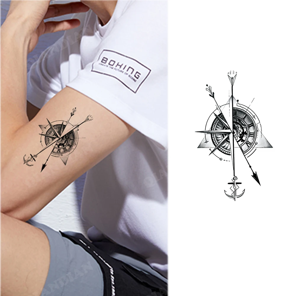 Kleine wasserdichte temporäre gefälschte Tattoo Aufkleber Tiger Wolf Drache  Pfeil Kompass Mode Kunst Arm Handgelenk Hals Mini Mann Tattoo - AliExpress, image size:1000x1000