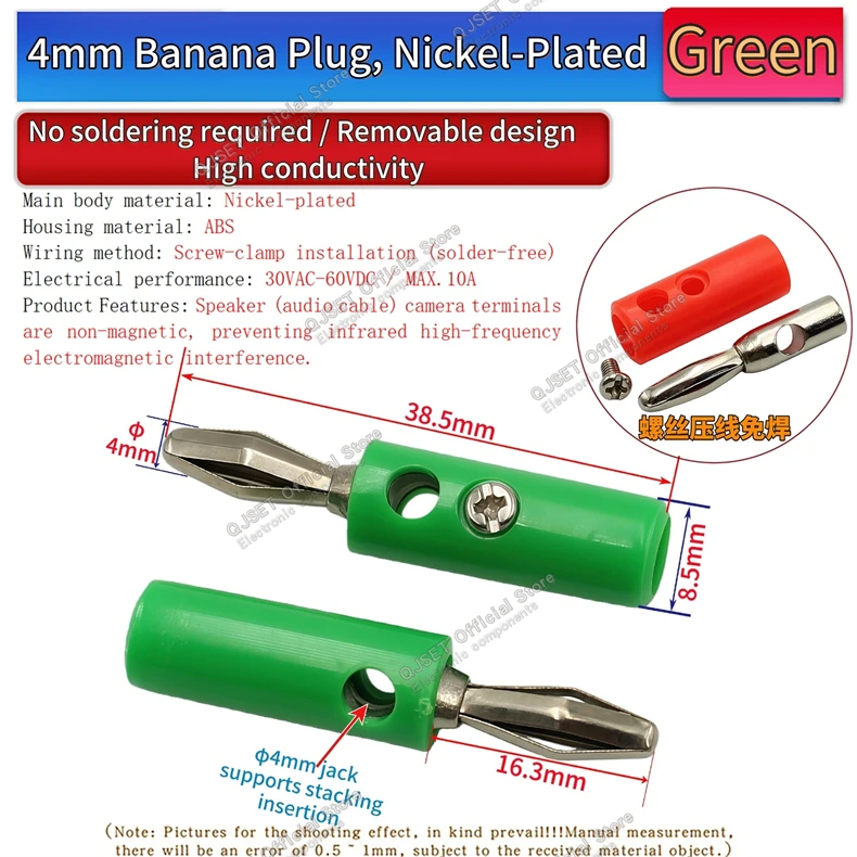 5 Stück 4mm Vierpoliger Bananenstecker mit Befestigungsschraube Überlappender Buchsenstecker Lötloser Anschluss Audio-Verstärker-Stecker – Detail 10