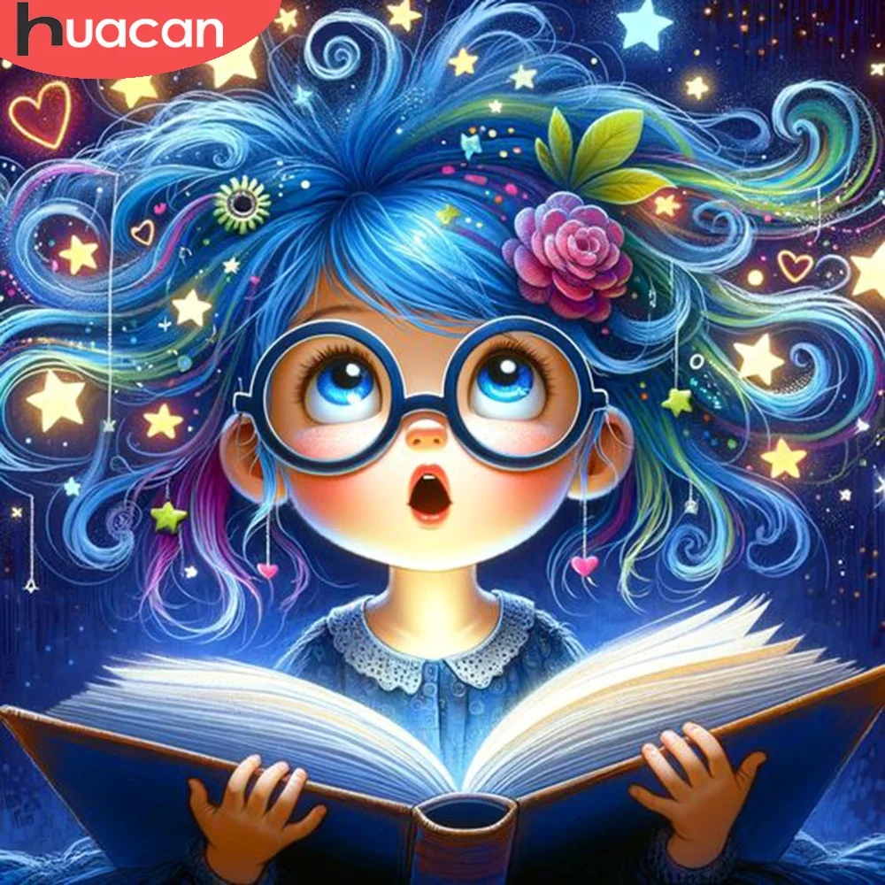 HUACAN Diamond Painting Girl Diamond Mosaic Book Embroidery Portrait Wall Decor Rhinestone Pictures Gift