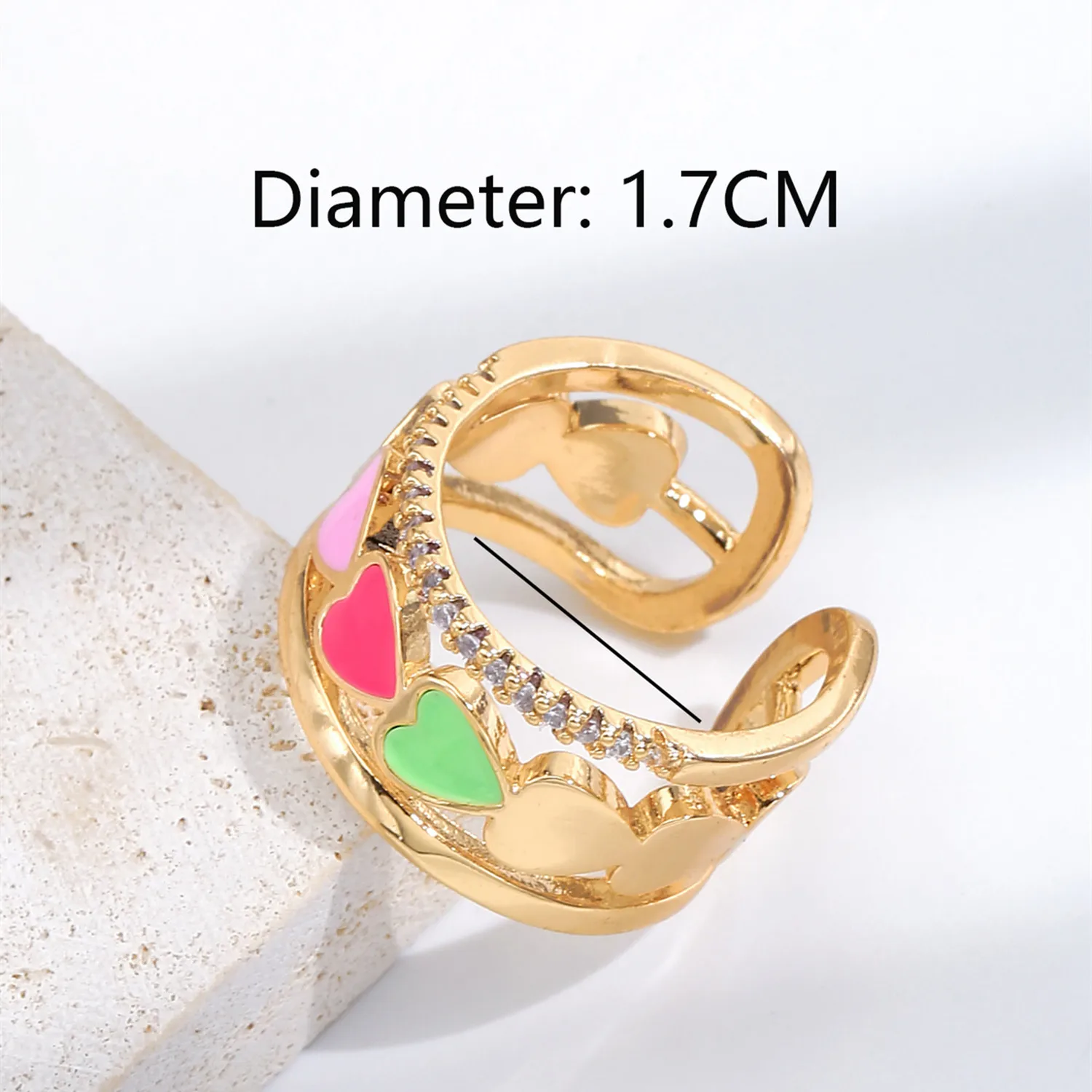 2021 INS Color Rainbow Fashion Rings For Women Finger Jewelry Clear CZ Colorful Neon Enamel Open Adjusted Dome Ring