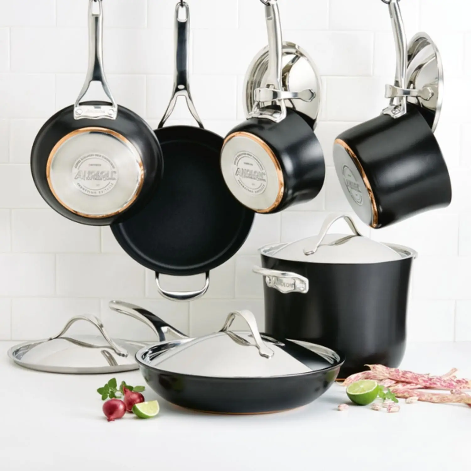 Nouvelle Copper Hard Anodized Nonstick Pots and Pans, Cookware Set (11 Piece), Onyx 2