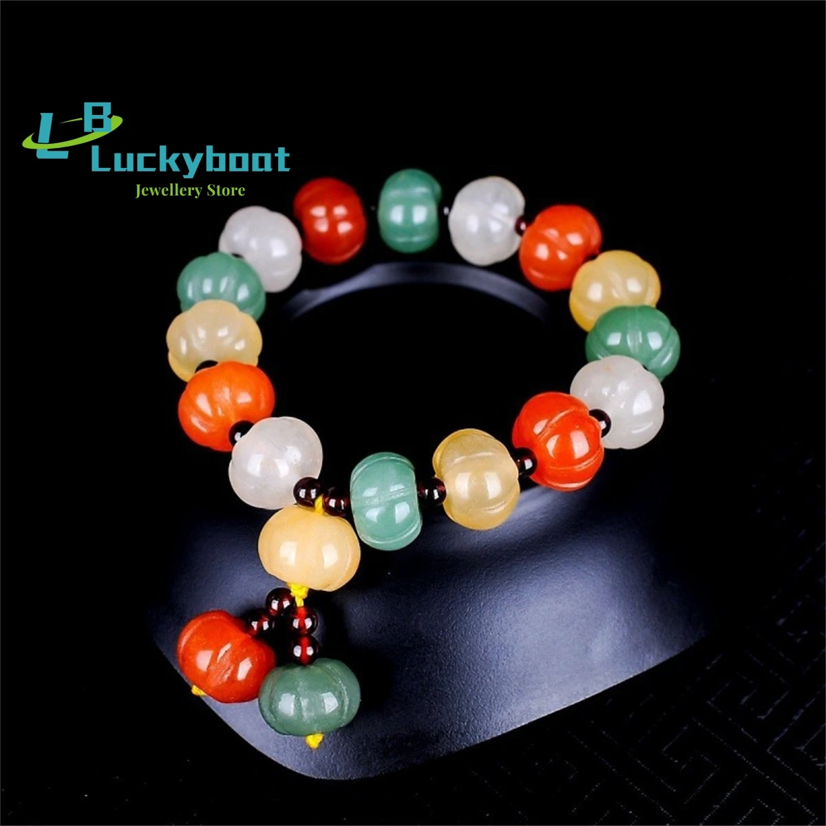 

Xinjiang Jinsi Jade Colorful Pumpkin Handchain Women's Natural Dongling Jade Beads Gem Light Jewellery Exquisite Handmade Gift