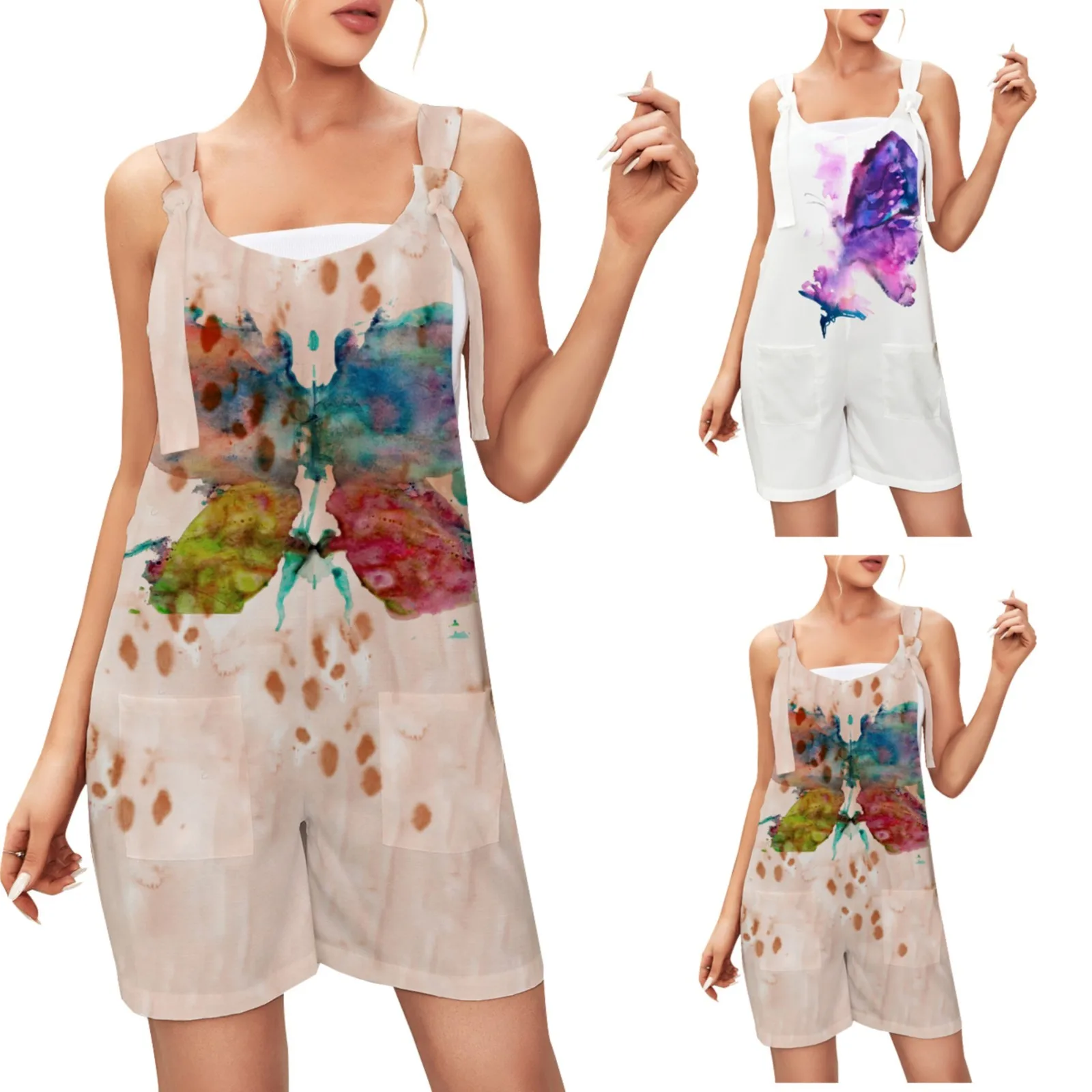 

Summer Fashion Ladies Round Neck Sleeveless Butterfly Print Camisole Jumpsuit