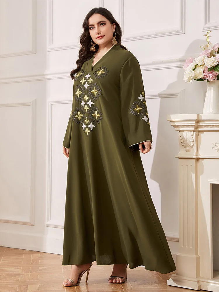 

Женское длинное платье с вышивкой, свободное платье в этническом стиле, с длинным рукавом, размеры до 4XL, весна-лето 2024