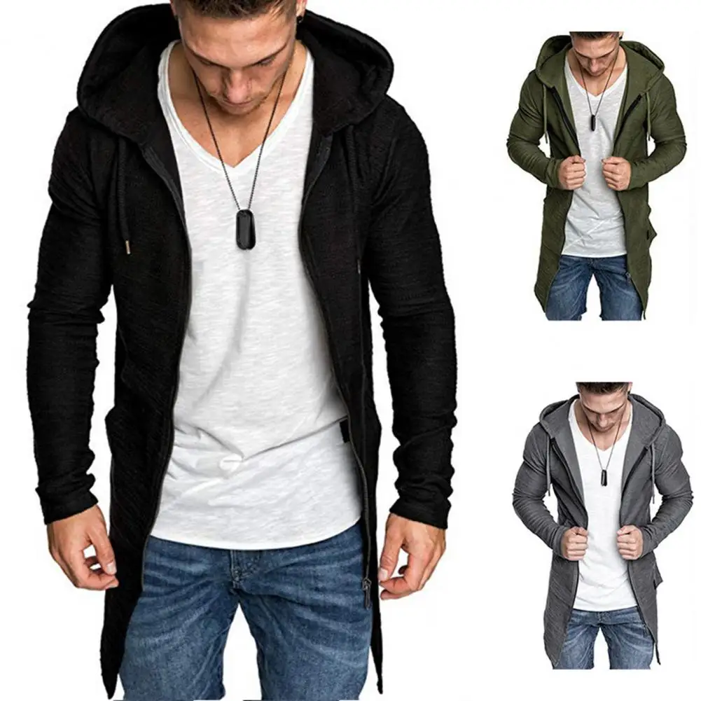 Casual Men Jacket Solid Color Autumn Winter Midi Jacket Slim Pure Color