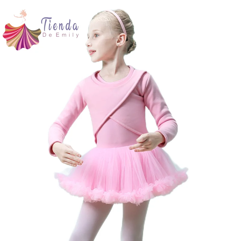 

Winter Ballet Top Warm Up Kids Girl's Shrug Pullover Dance Sweater Velvet Inner Long Sleeve Cotton Cardigan Thick Crossover Pink