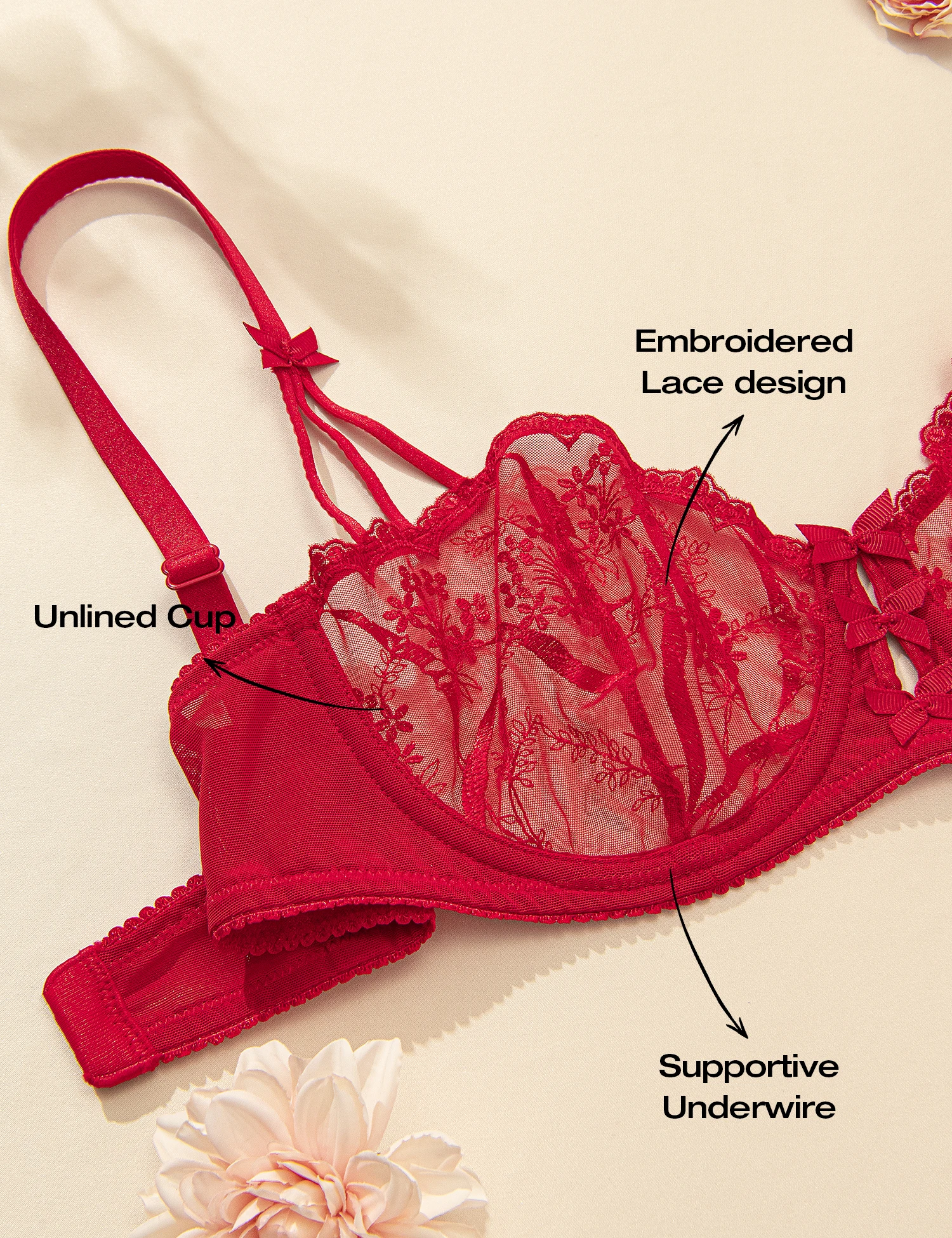 Wingslove Women’s Valentine's Day Lace Bra Underwire Unlined Sheer Lace See Through Non Padded