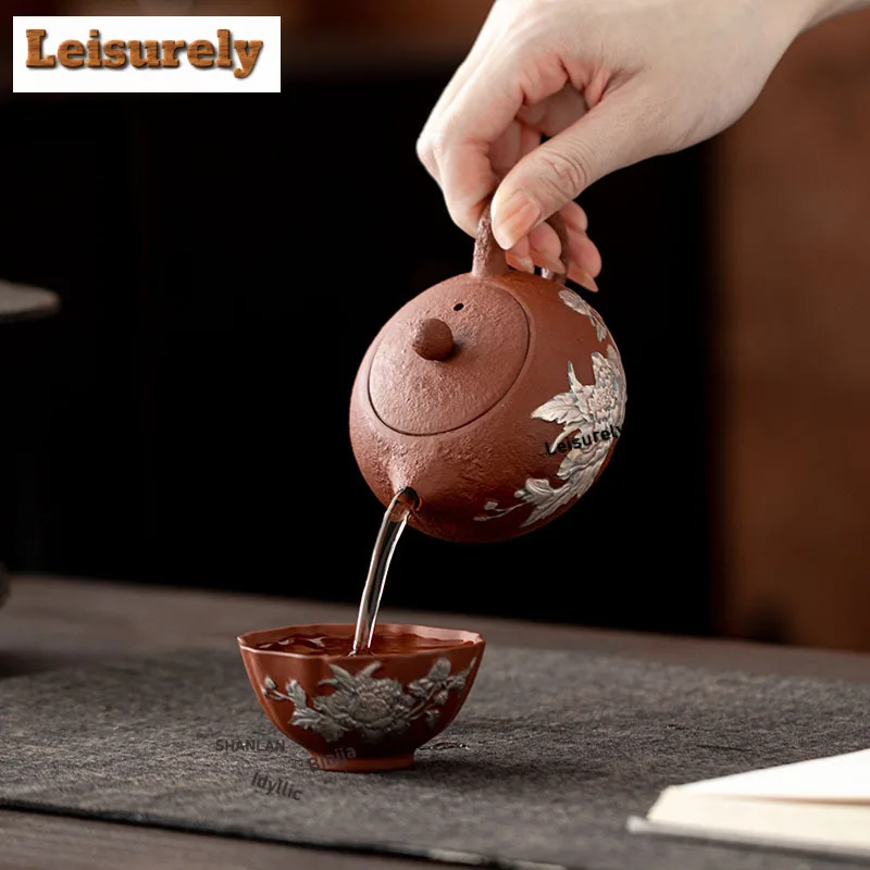 170ml Gilt Silver Peony Xishi Teapot Traditional Tea Infuser Pot Tea Making Kettle With Strainer Cafes Accessories Decoration