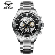 

AILANG Fashion Three Eyes Men Luxury Automatic Mechanical Watch Luminous Skeleton Waterproof Stainless Steel Strap Men's Watches