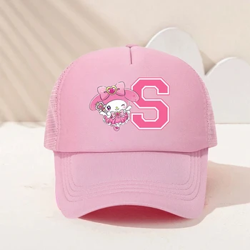 Cute Melody Baseball Caps Cartoon Letter A-Z Women Gir Pink Peak Caps Alphabet Snapback Hat Summer Parent-child Travel Dad Hat 1