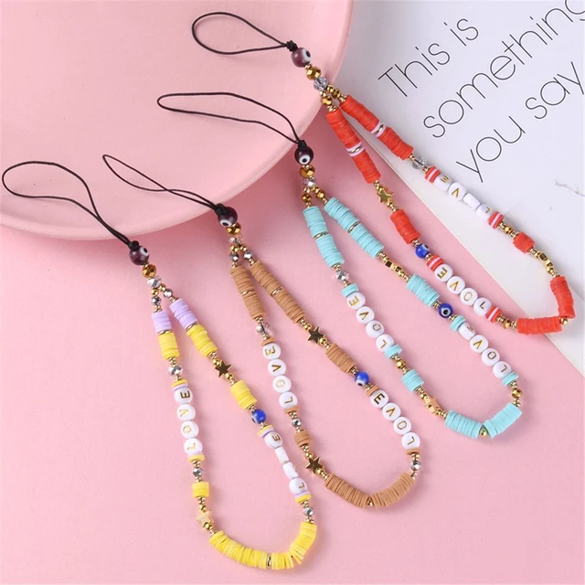 Love Letter Phone Strap Lanyard for Women Hanging Rope Pink Clay