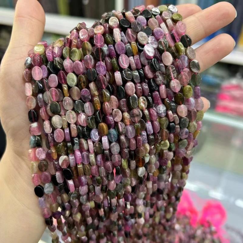 New Natural Color Tourmaline Denier Shaped Loose Bead Handmade DIY Bracelet Necklace Sweater Chain Jewelry Accessories Wholesale