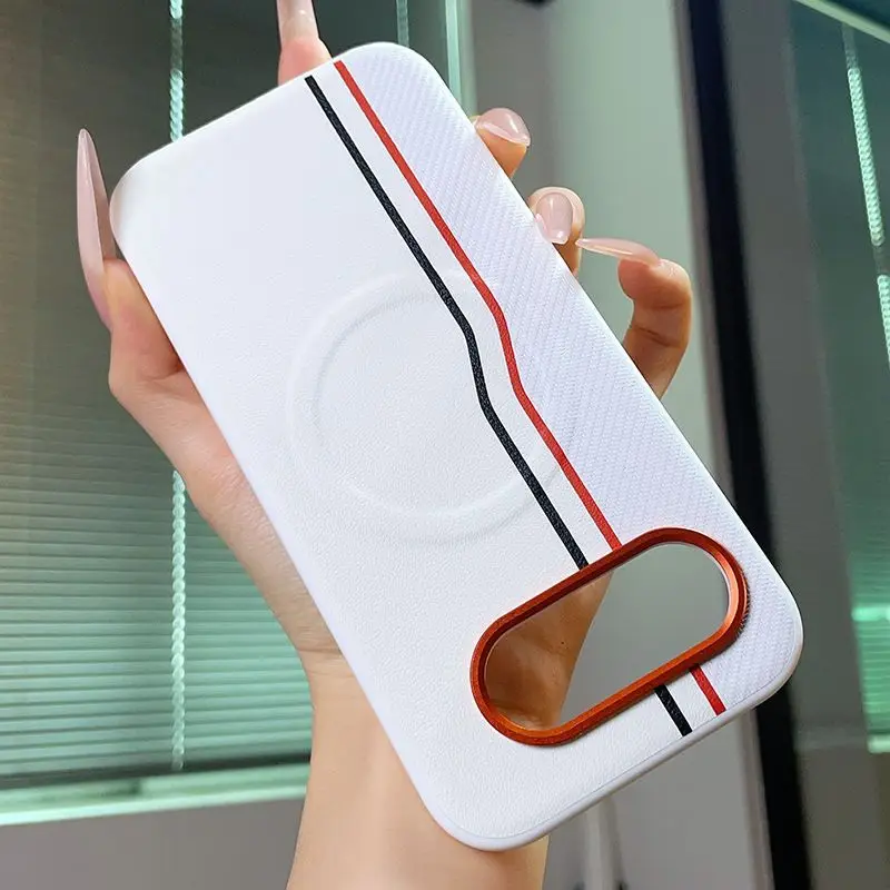 Premium Matte Leather Color Collision Case with Magnetic All-Inclusive Design