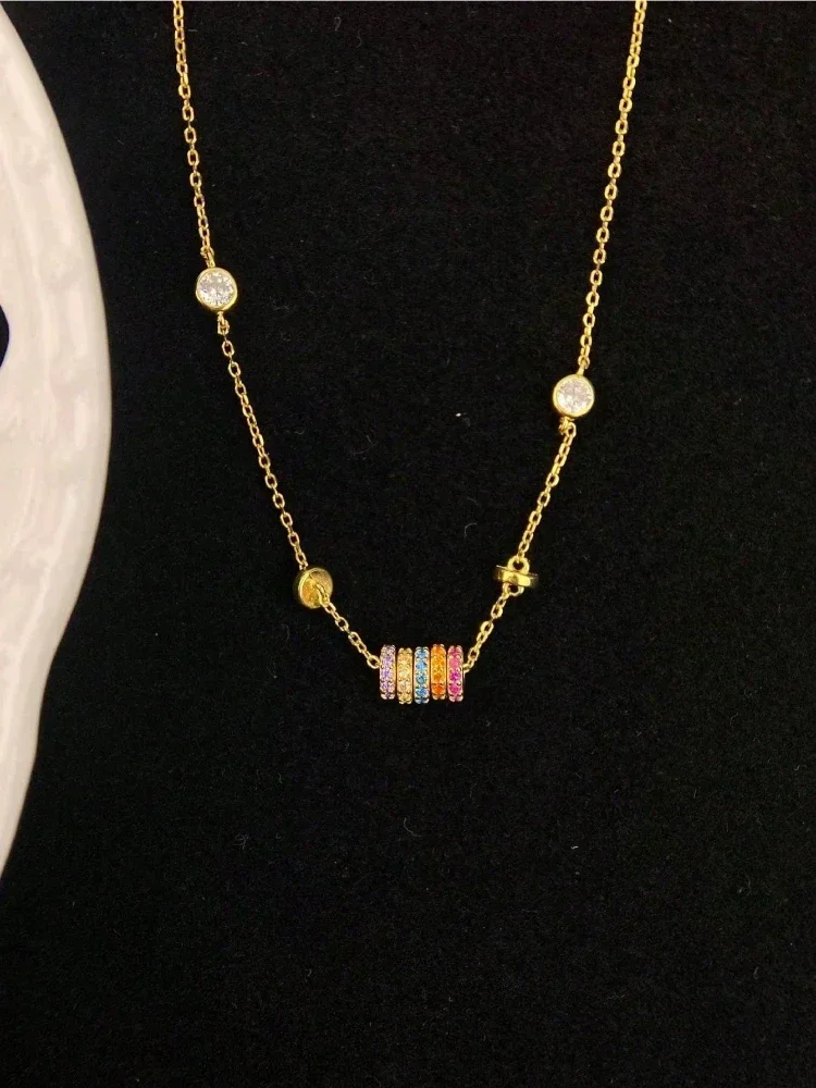 Halskette aus 925er-Sterlingsilber, schlicht, klassisch, glücklicher Regenbogen-Zirkon, für Damen, Jahrestag, Party, hochwertiger edler Schmuck – Detail 5