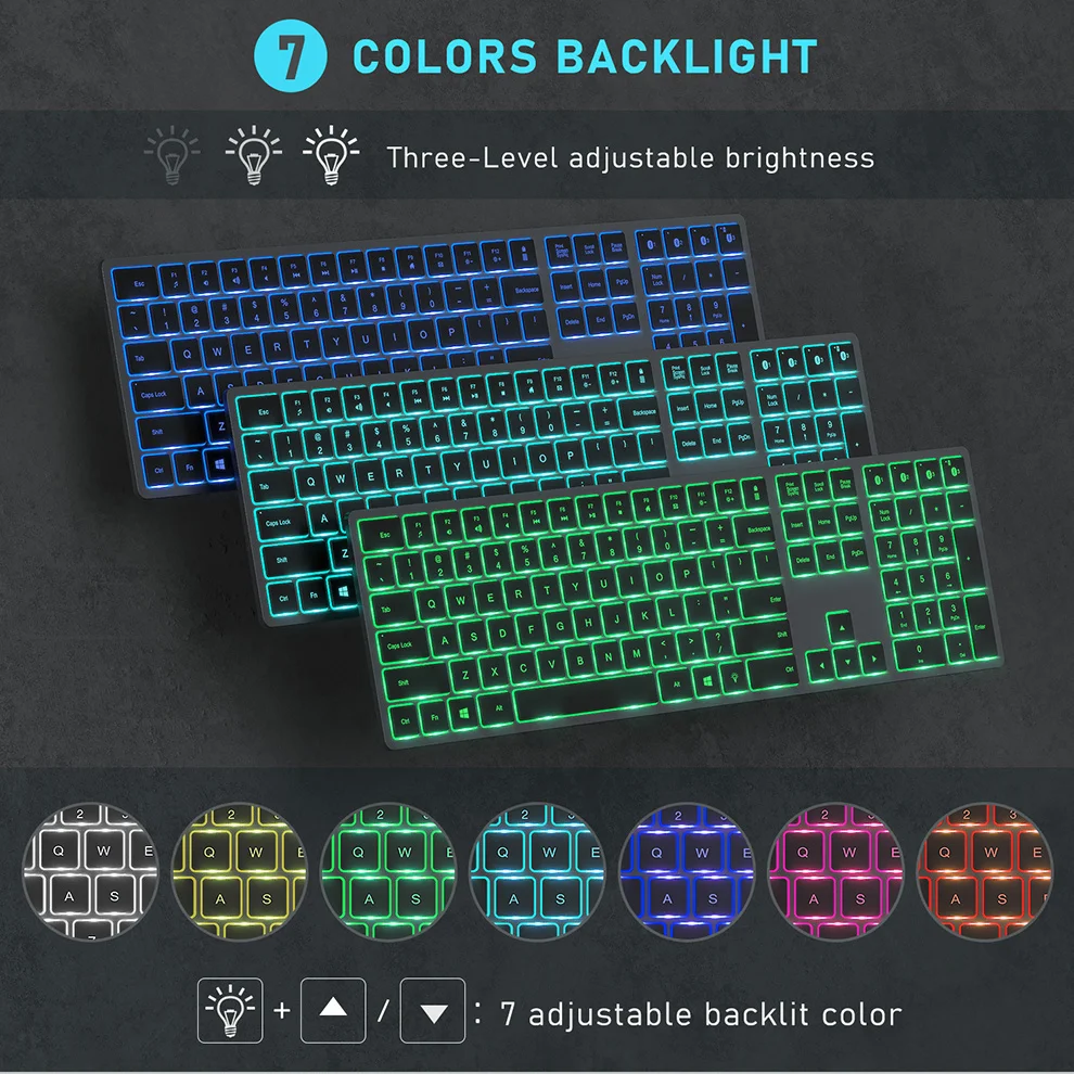 Conjunto de Teclado e Mouse sem Fio Recarregável Teclado Retroiluminado para Jogos Pente para Computador Portátil - Imagem 3