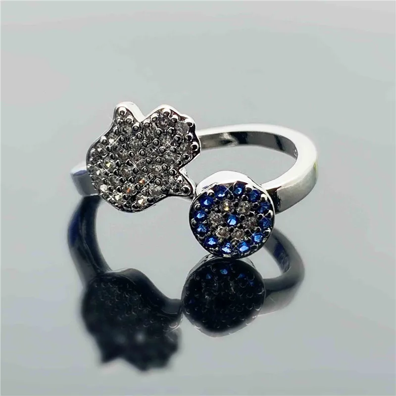Trendy 925 Sterling Silver Evil Eye Crystal Adjustable Rings For Women Party Fashion Jewelry Anniversary Gift Wholesale 4