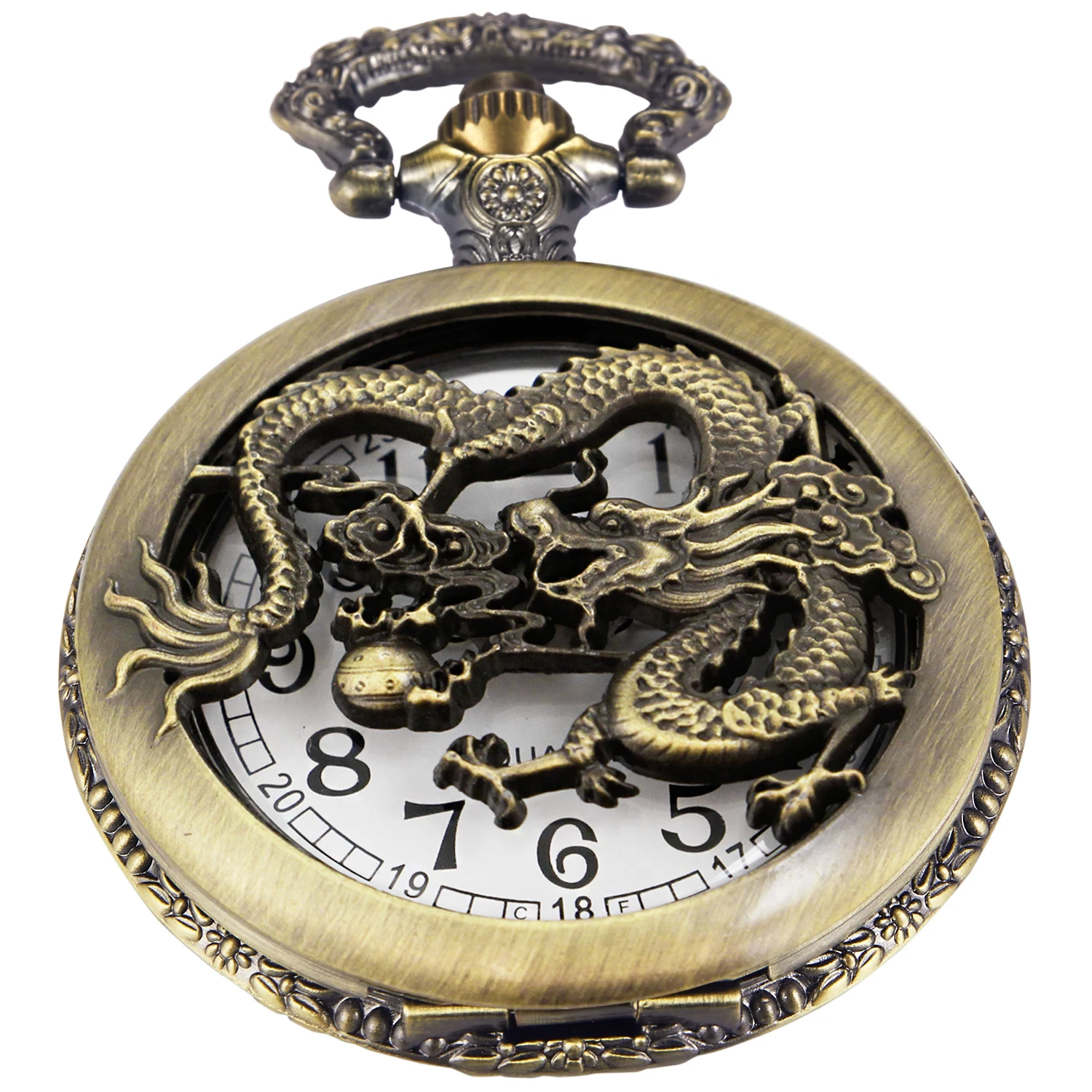 

Exquisite Antique Flying Dragon Embossed Quartz Pocket Watch Vintage Necklace Pendant Clock Best Holiday Gift for Men and Women
