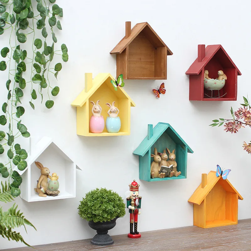 

Американский стиль Сельский ретро цветной маленький дом Спальня дверь стеллаж для хранения настенное украшение