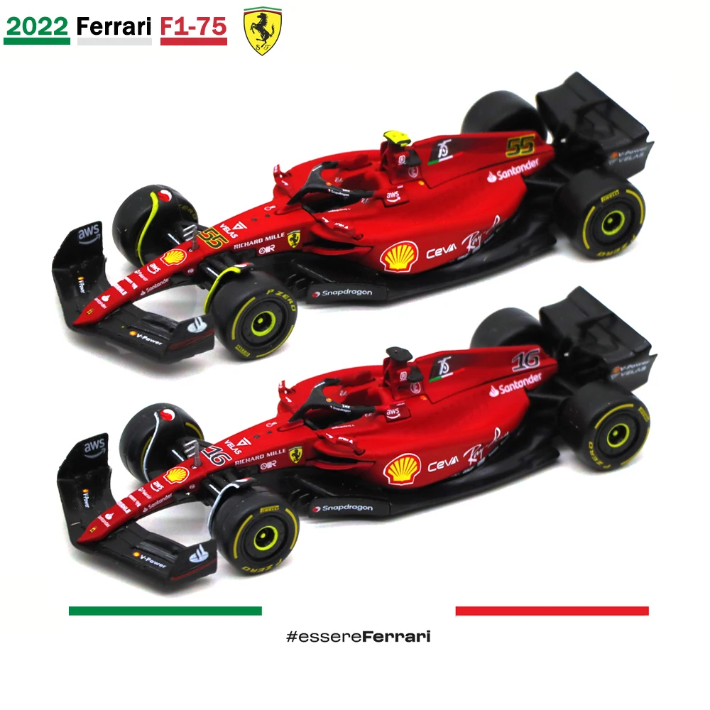 Bburago 1:43 2022 F1 Ferrari F1 #16 Leclerc #55 Sainz Alloy Vehicle Diecast Cars Model Toy Collection Gifts Children Kids Adults bburago 1 43 2023 f1 ferrari sf23 racing cars model charles leclerc alloy diecast cars toys display box for adults