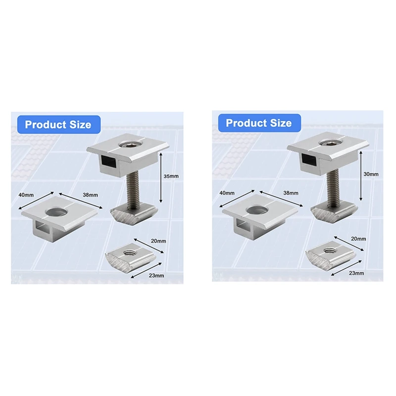 Pack Of 10 Solar Panel Brackets Centre Clip T Shaped PV Module Bracket Clip Height-Adjustable For RV Roofs solar panel bracket clip