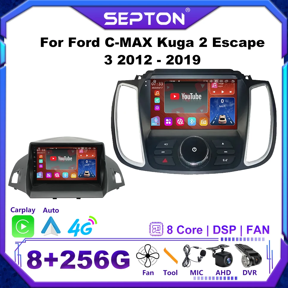 

SEPTON Car Radio for Ford C-MAX Kuga 2 Escape 3 2012 - 2019 Wifi Carplay Android Auto GPS Multimedia Video Player 8+128G