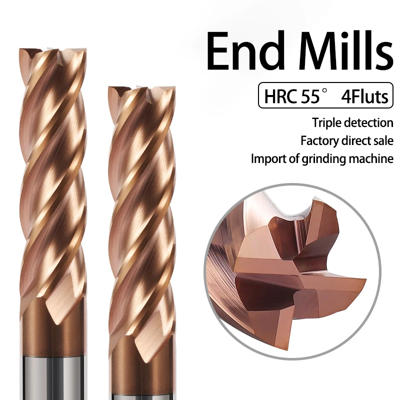Carbide end mill KaKarot HRC55 1 2 4 5 6 8 10 12mm 4Flutes Milling Cutter Cutting Iron CNC Maching
