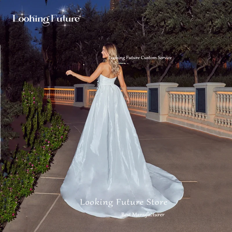 Modern Short Mermaid Wedding Dresses Satin Detachable Train Pleated 3D Flowers Bride Dress Simple Strapless Vestidos Customized 8 S8770ad6b711f4cc89a9263af2ef40ab6f