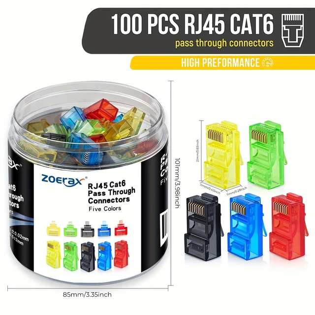 100) Cat6 RJ45 Pass-Through Connectors –