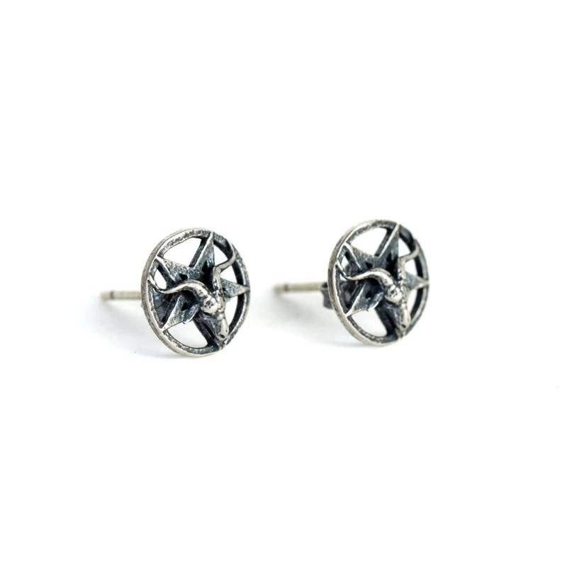

Y4QE 1 Pair Goat Satan Inverted Pentagram Earrings Satan Sigil Lucifer Devil Metal Earrings Hollow Array Earrings