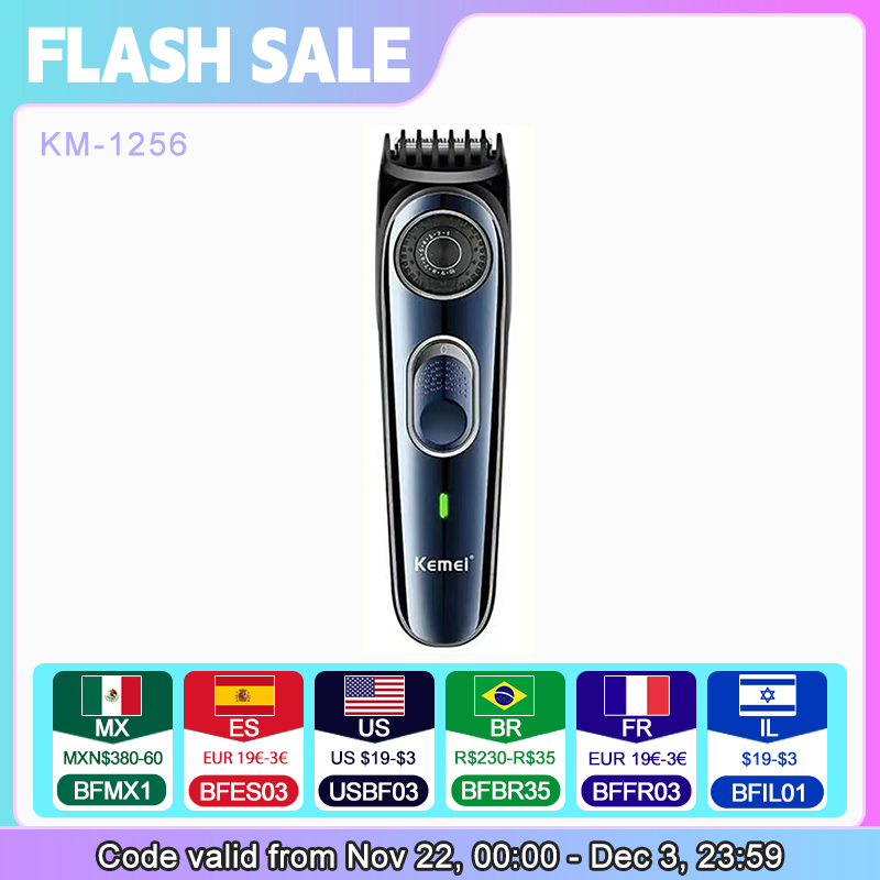 High Quality Usb Barber Waterproof Cordless Hair Trimmer Kemei km-1256 Electric Cordless Professional Hair Clippers