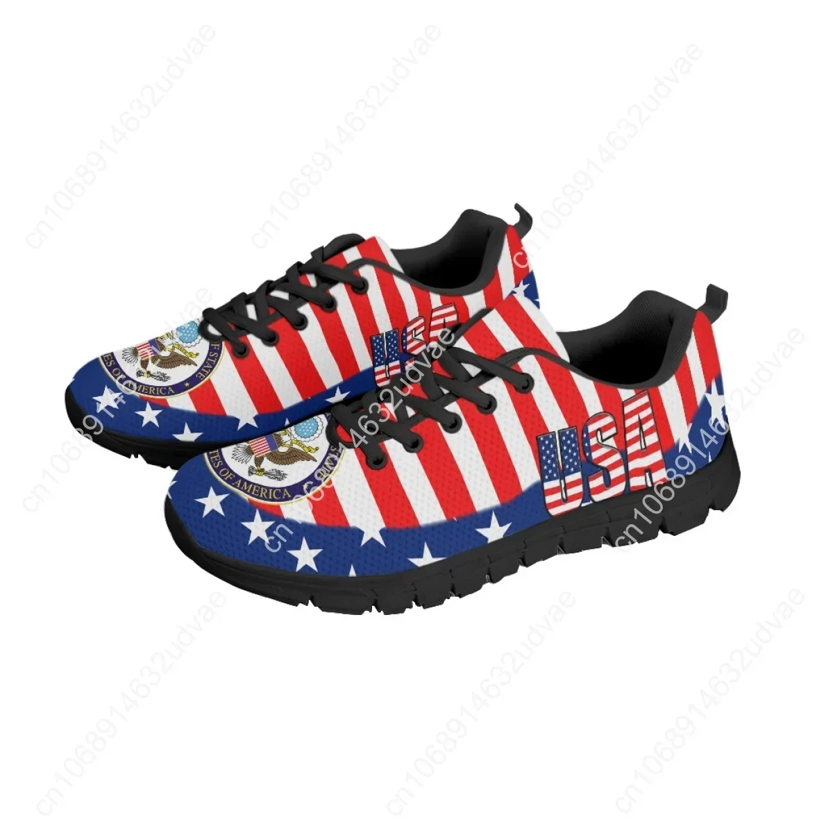 American Independence Day Round Toe Mesh Sneakers Non-Slip Flats Casual Running Shoes For Womens Mens USA Flag Tennis Shoes Gift