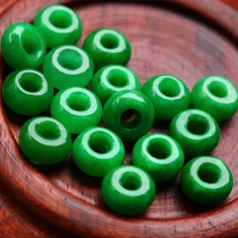 

10PC Green Jade 8*5mm Round Bead Accessories DIY Bangle Earrings Charm Jewellery Fashion Hand-Carved Luck Amulet Gifts