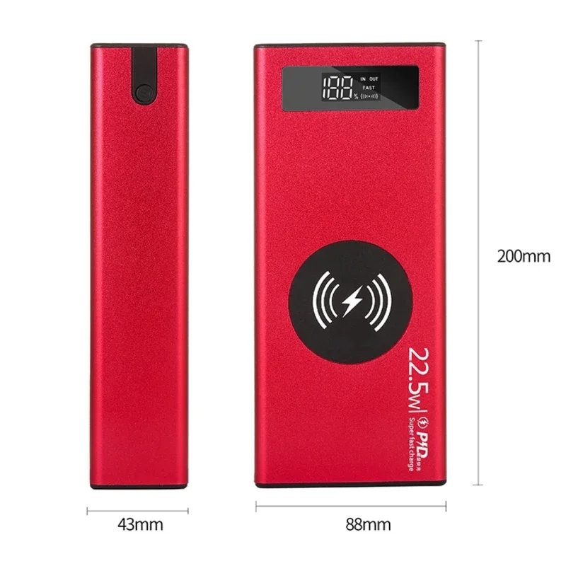 16 Slot 18650 Metal Battery Power Shell Aluminium Alloy DIY Case LCD Display Fast Charging Wireless Charging Case