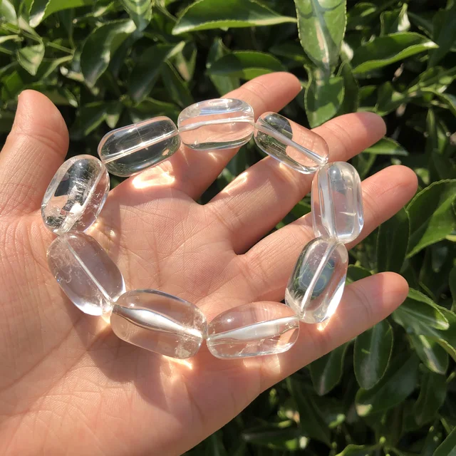 1 Pc Fengbaowu Natural White Clear Rock Quartz Bracelet Freeform Cube Beads  Crystal Healing Stone Fashion Women Men Jewelry Gift